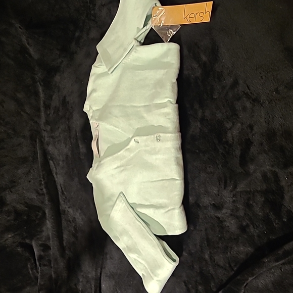 WAS $48. KERSH Powder Green 3/4 Sleeve Buttondown Sweater Ribbed Wi - Picture 12 of 14